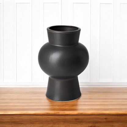 11" Black Abstract Cylinder Ceramic Table Vase