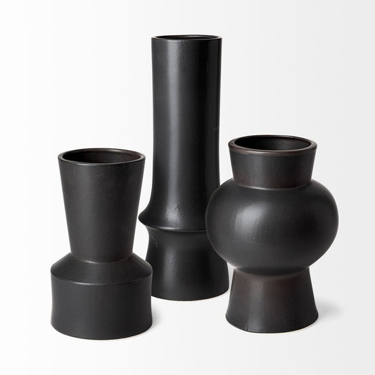 11" Black Abstract Cylinder Ceramic Table Vase