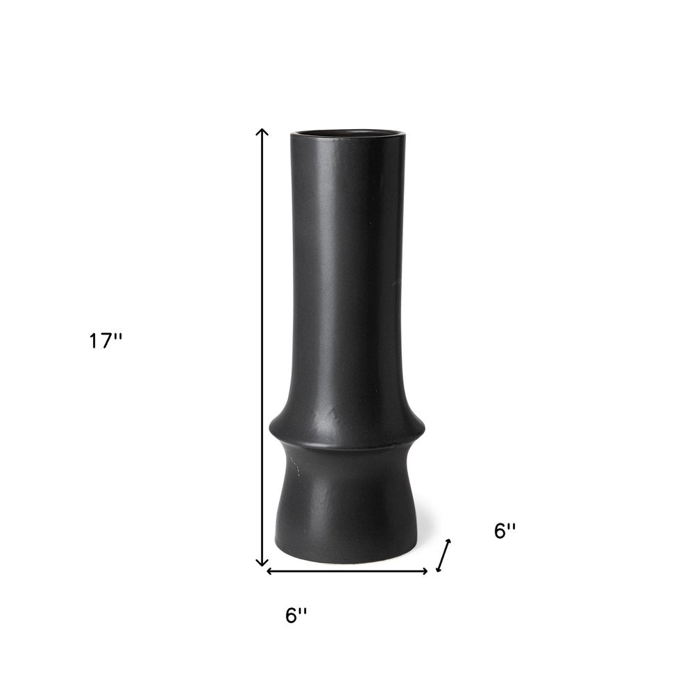 17" Black Abstract Cylinder Ceramic Table Vase