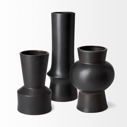 17" Black Abstract Cylinder Ceramic Table Vase