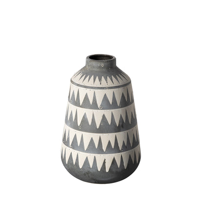 10" Gray And Ivory Abstract Cylinder Ceramic Table Vase