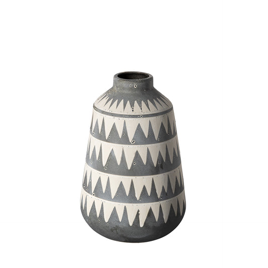 10" Gray And Ivory Abstract Cylinder Ceramic Table Vase