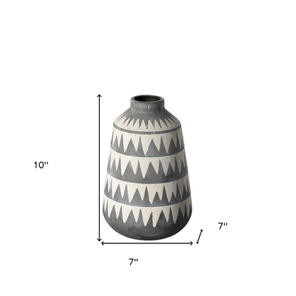 10" Gray And Ivory Abstract Cylinder Ceramic Table Vase