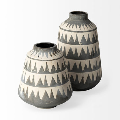 10" Gray And Ivory Abstract Cylinder Ceramic Table Vase