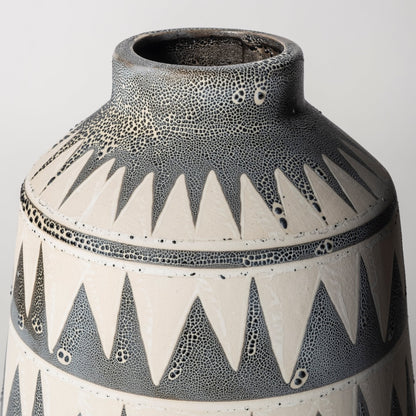 10" Gray And Ivory Abstract Cylinder Ceramic Table Vase