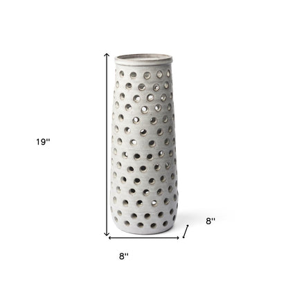 19" White Polka Dots Ceramic Cylinder Table Vase