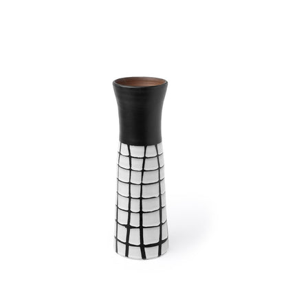 24" Black And White Abstract Cylinder Ceramic Table Vase