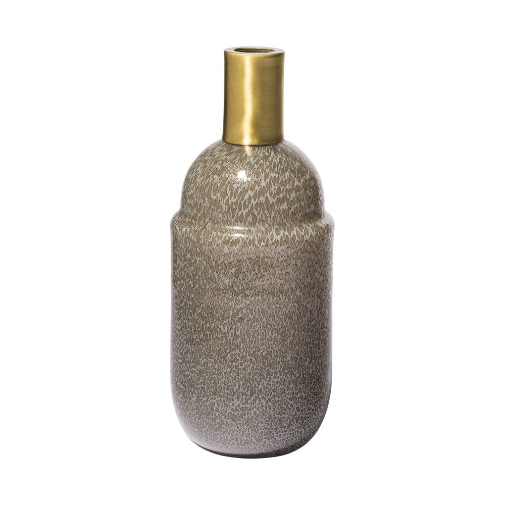 12" Brown Abstract Cylinder Crystal Glass Table Vase