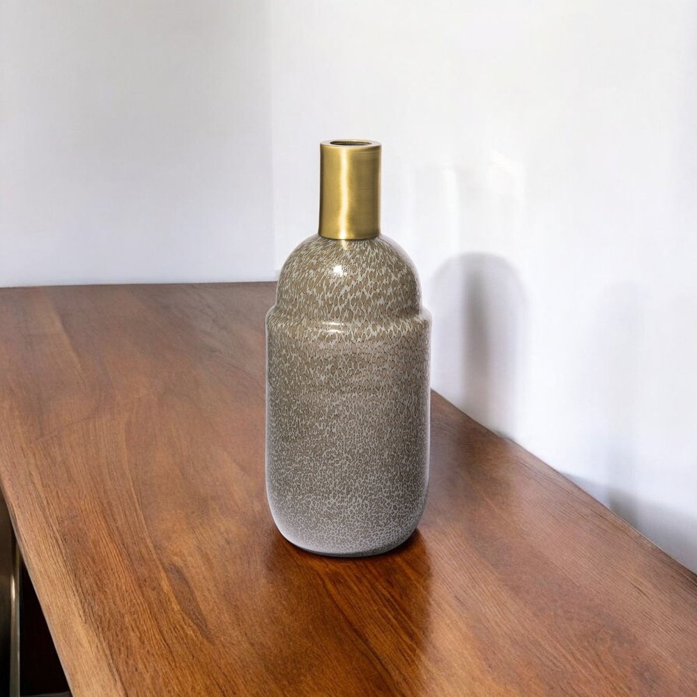 12" Brown Abstract Cylinder Crystal Glass Table Vase