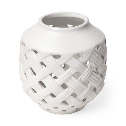 8" White Abstract Cylinder Ceramic Table Vase