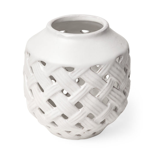 8" White Abstract Cylinder Ceramic Table Vase