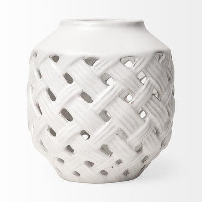 8" White Abstract Cylinder Ceramic Table Vase