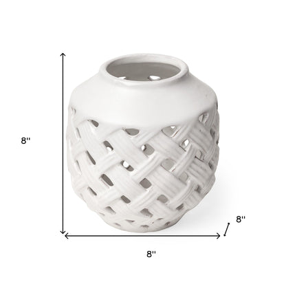 8" White Abstract Cylinder Ceramic Table Vase