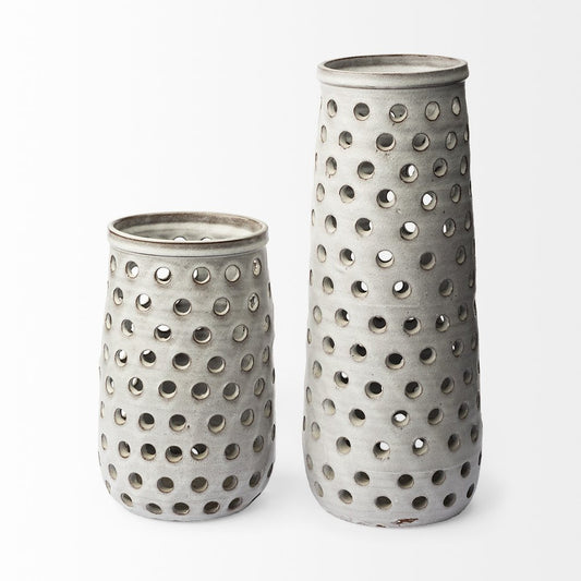 12" White Abstract Cylinder Ceramic Table Vase