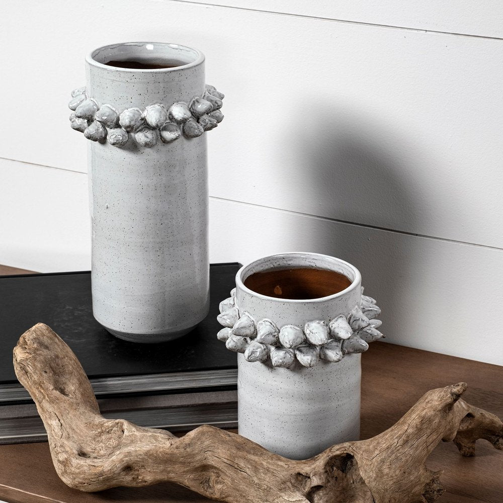 7" Gray Abstract Cylinder Spikey Ceramic Table Vase