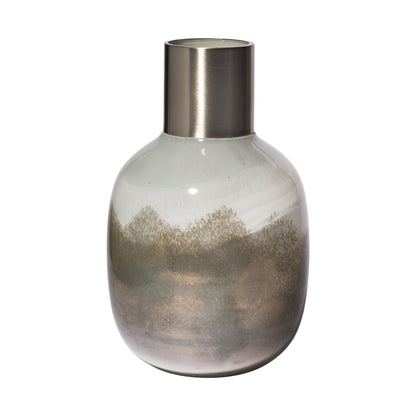 13" Brown Abstract Cylinder Crystal Glass Table Vase