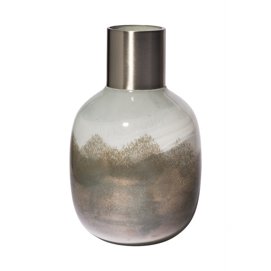 13" Brown Abstract Cylinder Crystal Glass Table Vase