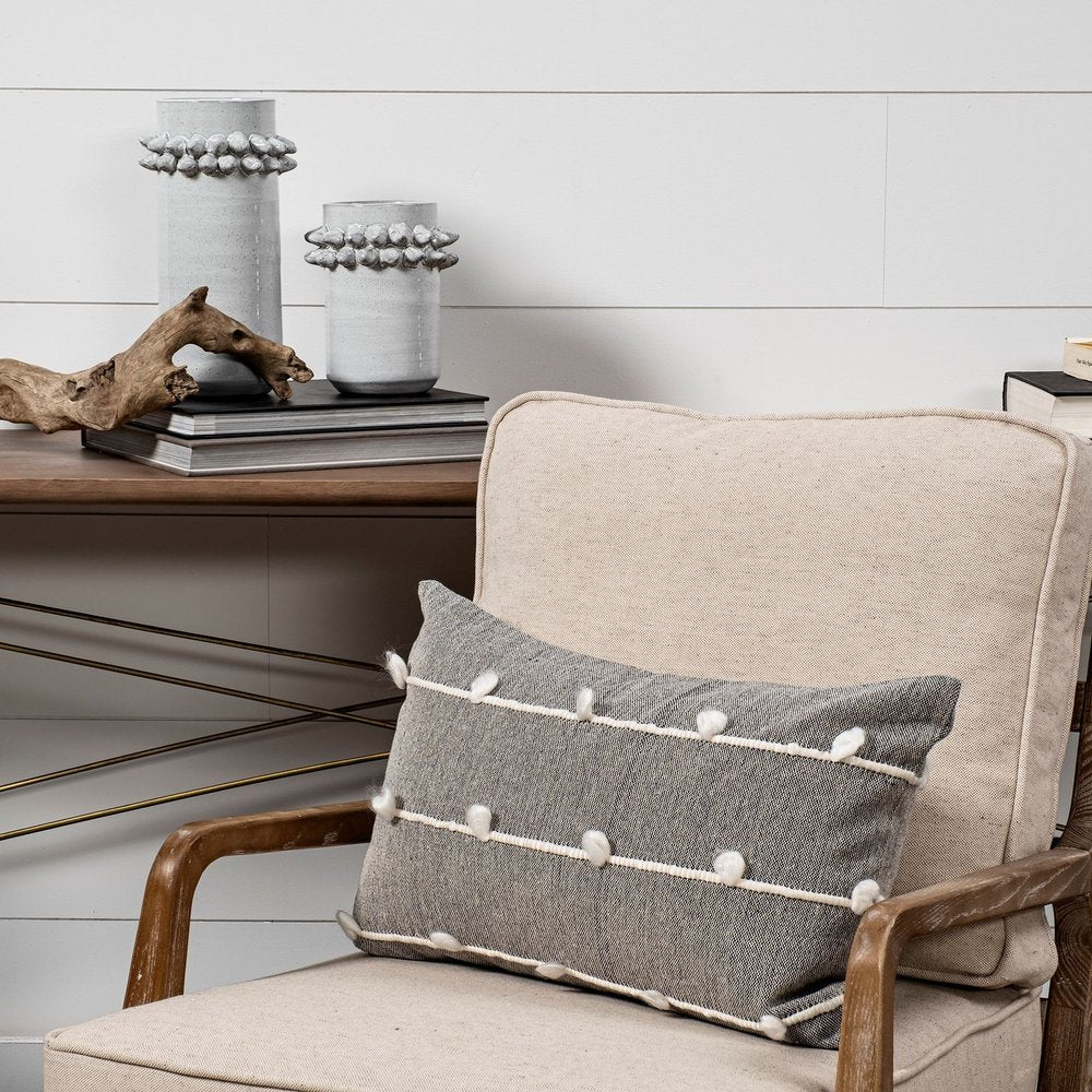 11" Gray Abstract Cylinder Ceramic Table Vase