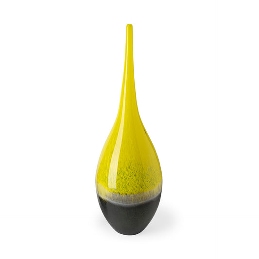 21" Yellow Abstract Cylinder Crystal Glass Table Vase