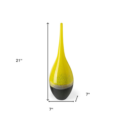 21" Yellow Abstract Cylinder Crystal Glass Table Vase