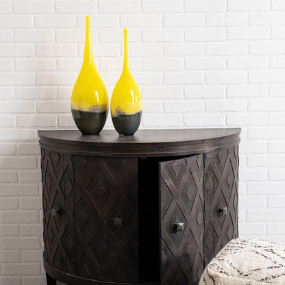 21" Yellow Abstract Cylinder Crystal Glass Table Vase