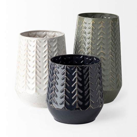 11" Green Abstract Cylinder Metal Table Vase
