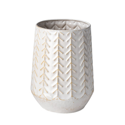 9" White Abstract Cylinder Metal Table Vase