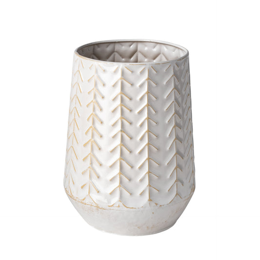 9" White Abstract Cylinder Metal Table Vase