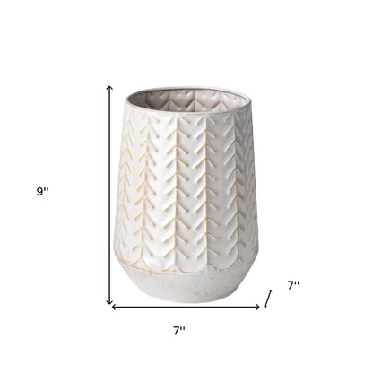 9" White Abstract Cylinder Metal Table Vase