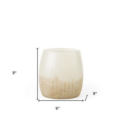 9" Cream Abstract Cylinder Crystal Glass Table Vase