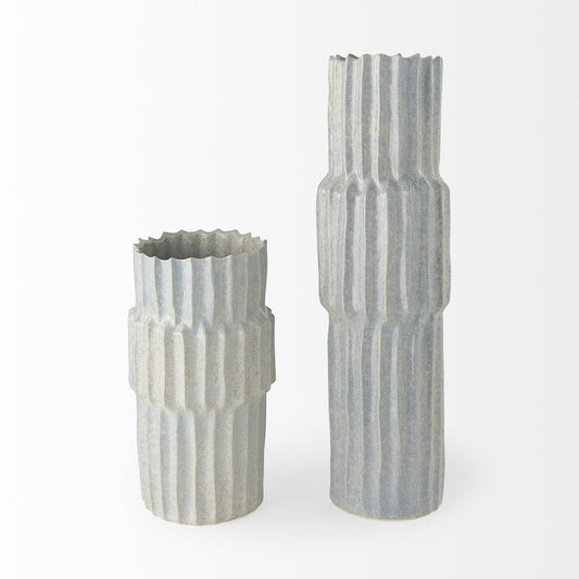 23" Gray Abstract Cylinder Ceramic Table Vase