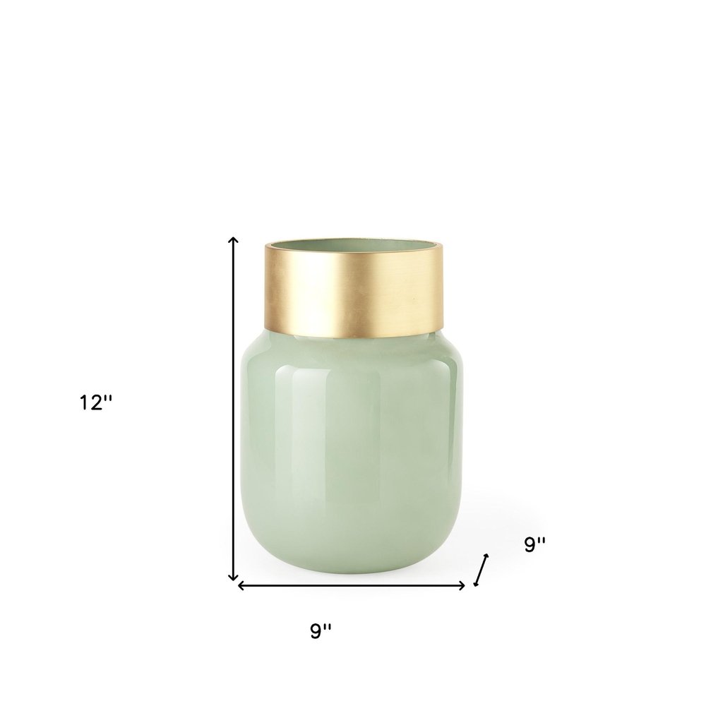 12" Green Abstract Cylinder Crystal Glass Table Vase