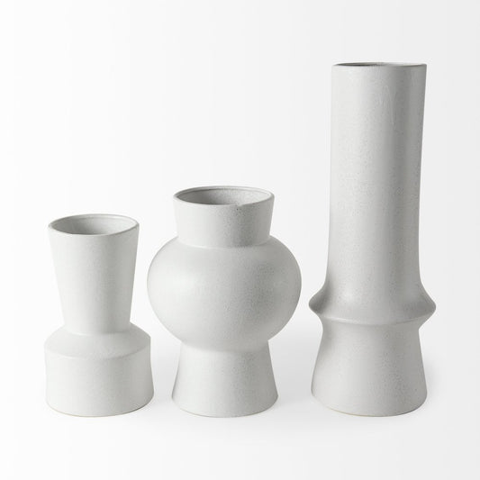 17" White Abstract Cylinder Ceramic Table Vase