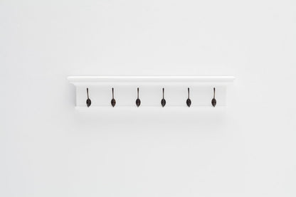 39" Classic White Wood Six Hook Hanging Coat Rack