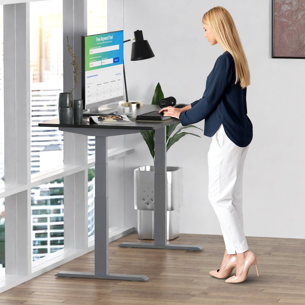 Adjustable Black and Gray Stainless Steel Rolling Standing Desk