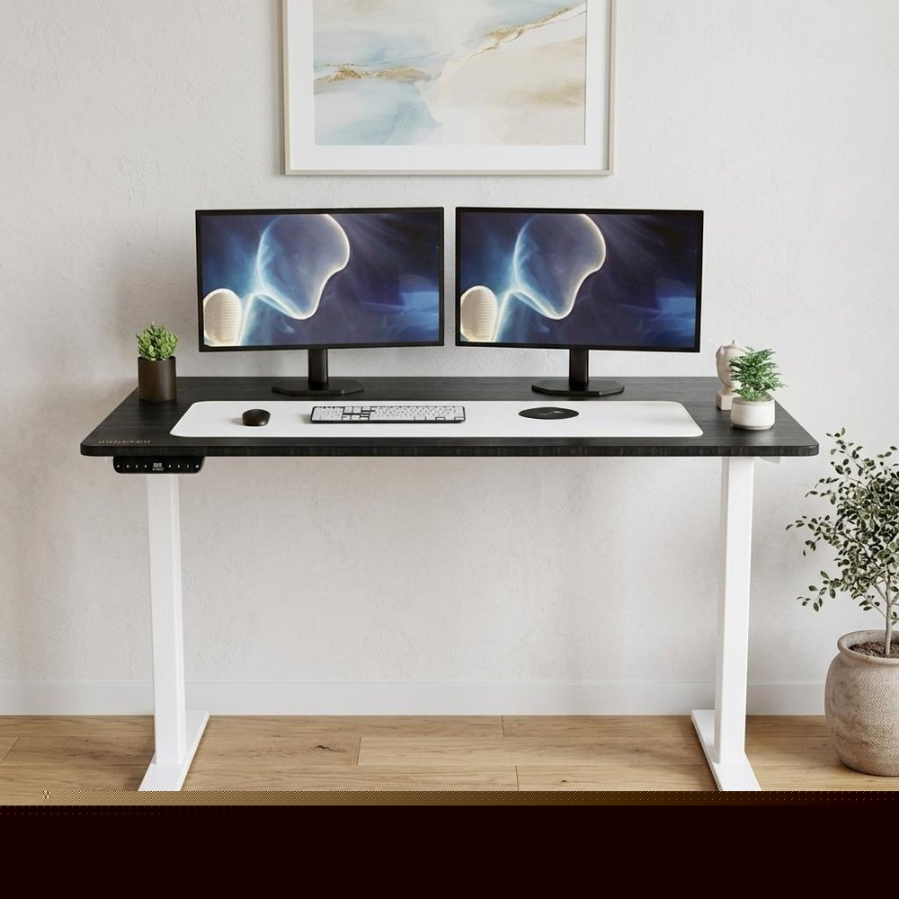 60" Adjustable Black and White Stainless Steel Standing Desk