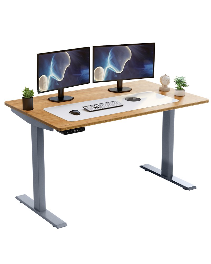 48" Adjustable Brown and Gray Stainless Steel Computer Desk