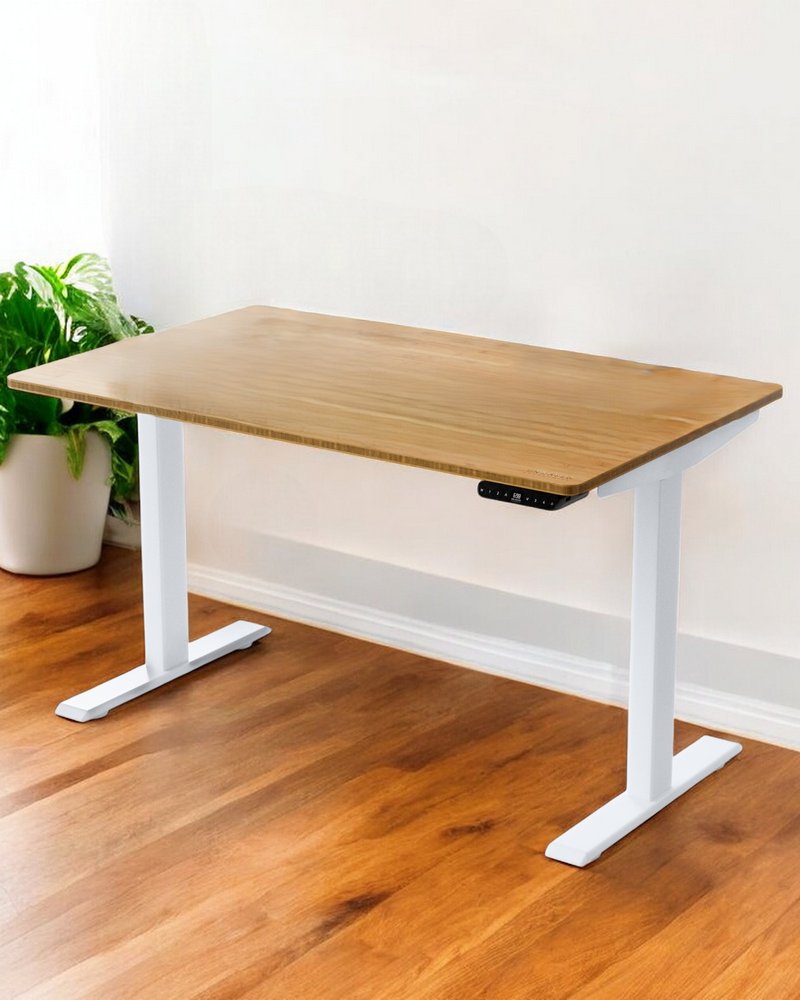 48" Adjustable Brown and White Stainless Steel Computer Desk