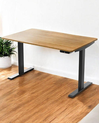 60" Adjustable Brown and Black Stainless Steel Computer Desk
