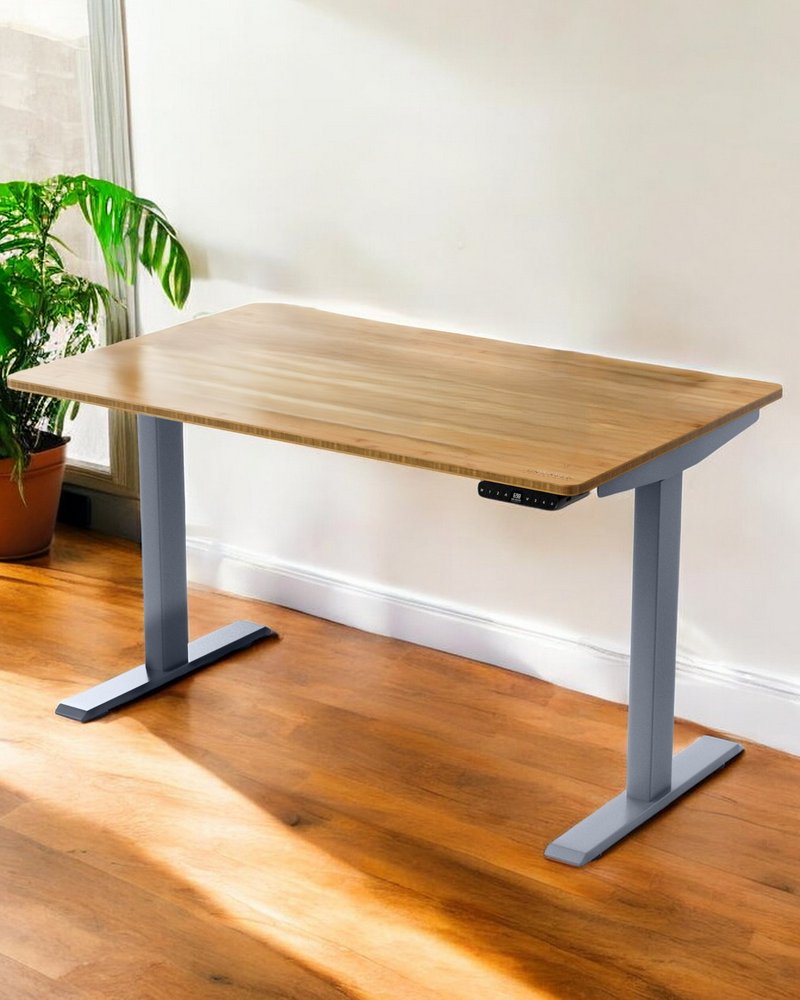 60" Adjustable Brown and Gray Stainless Steel Computer Desk
