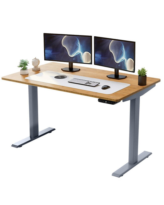 60" Adjustable Brown and Gray Stainless Steel Computer Desk