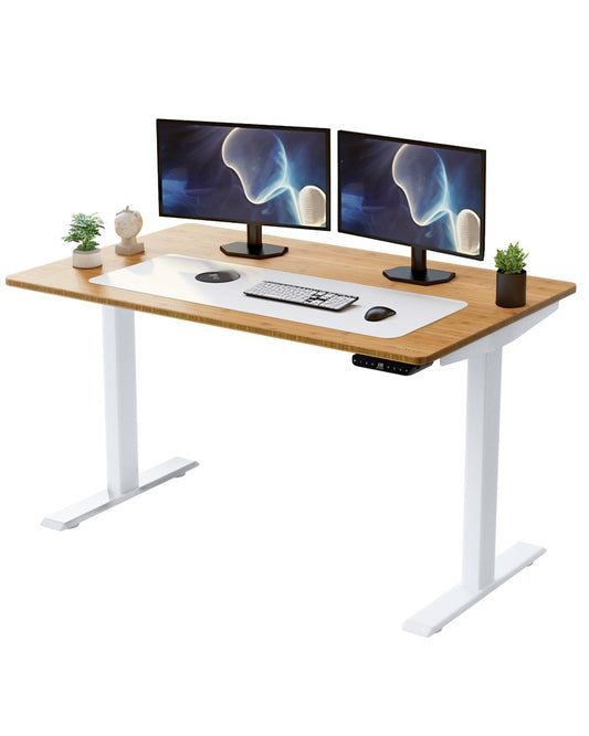 60" Adjustable Brown and White Stainless Steel Computer Desk