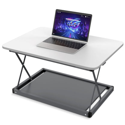 28" Adjustable White and Silver Stainless Steel Standing Desk Converter