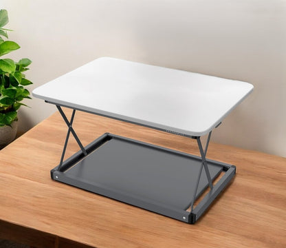 28" Adjustable White and Silver Stainless Steel Standing Desk Converter