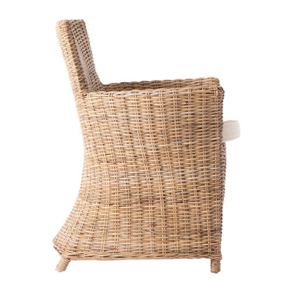 Set of Two Cream And Natural Rattan Dining Arm Chairs