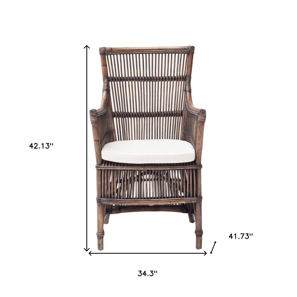 Set of Two Cream Rattan Outdoor Arm Chairs