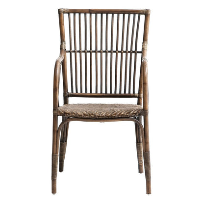 Set of Two Natural Rattan Slat Back Dining Arm Chairs