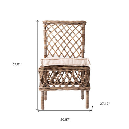 Set of Two Cream And Natural Rattan Cross Back Dining Parsons Chairs