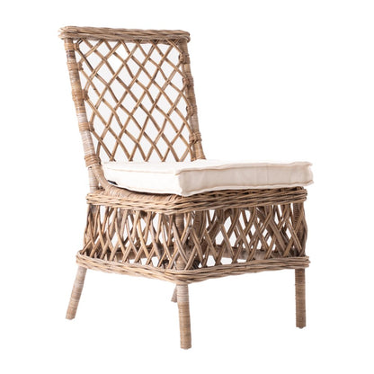 Set of Two Cream And Natural Rattan Cross Back Dining Parsons Chairs