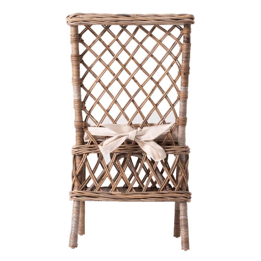 Set of Two Cream And Natural Rattan Cross Back Dining Parsons Chairs